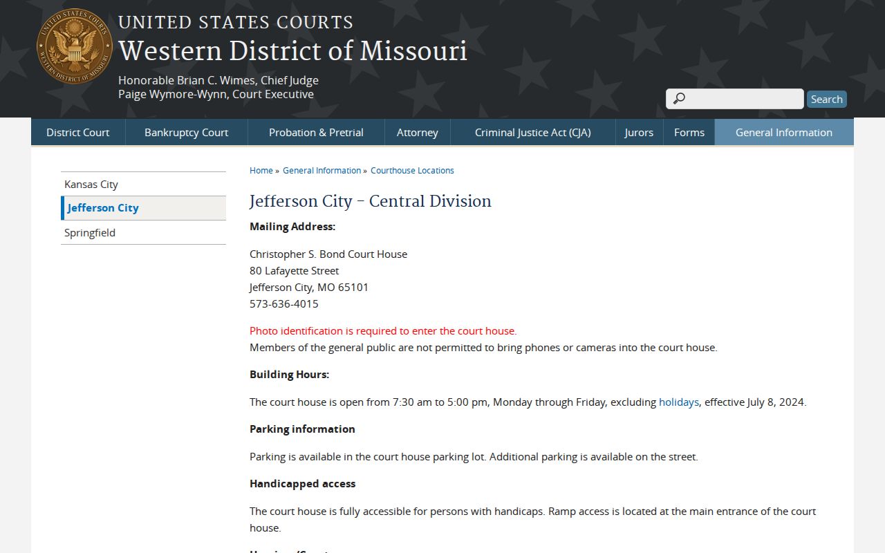 Jefferson City federal courthouse serving Callaway County