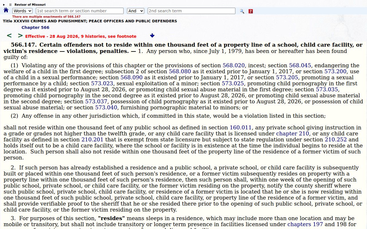 Missouri residency statute relevant to Callaway County sex offender records