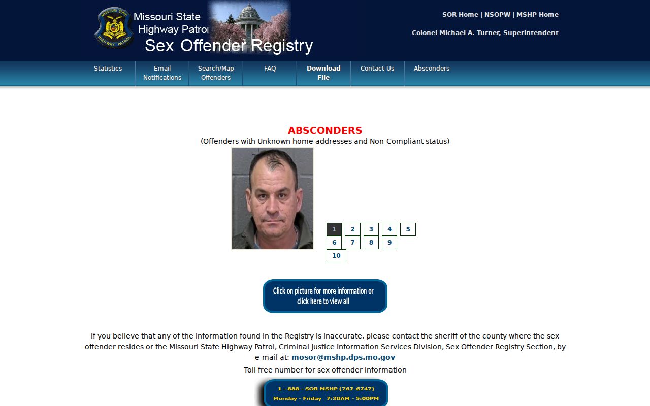 Callaway County sex offender lookup on the Missouri registry search screen