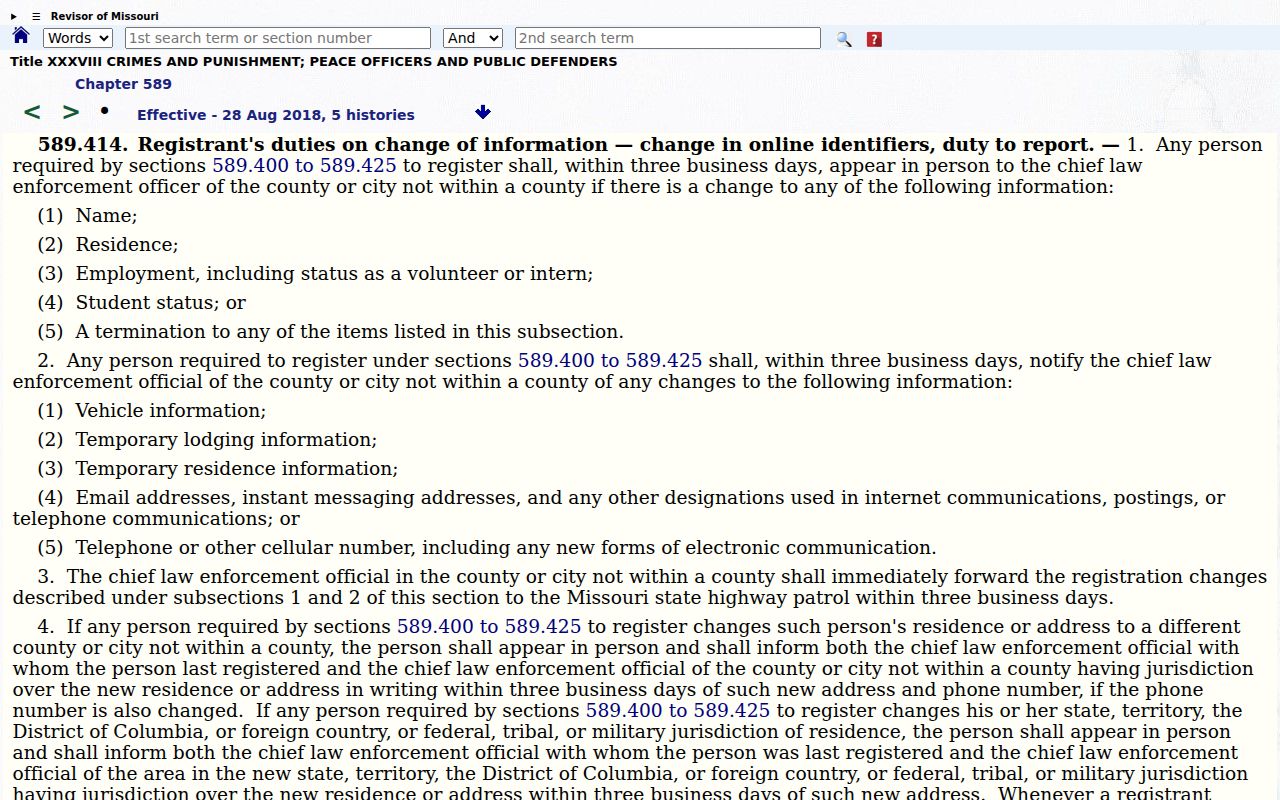 Missouri verification law for Callaway County sex offender registration duties